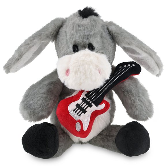 DolliBu Grey Donkey Stuffed Animal with Electric Guitar Plush Toy - 9 Inch