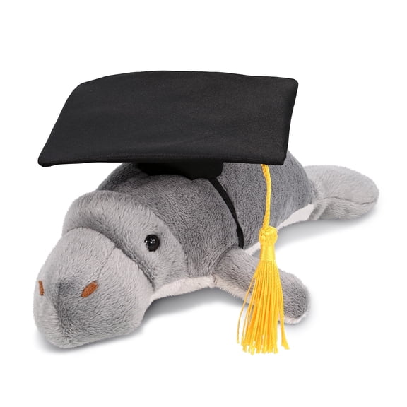DolliBu Grey Manatee Graduation Plush Toy - Wild Collection Plush Graduation Stuffed Animal Dress Up with Graduation Cap Outfit - Congratulatory Graduation Gift – 9 Inches
