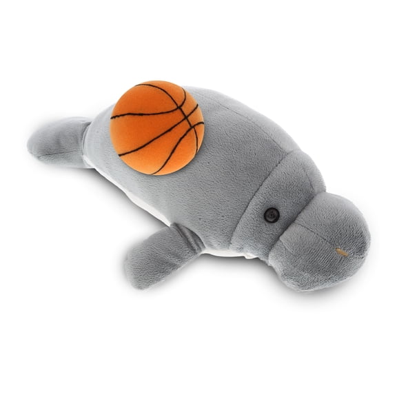 DolliBu Grey Manatee Stuffed Animal with Basketball Plush - Soft Huggable Manatee, Adorable Playtime Plush Toy, Cute Wildlife Gift, Plush Doll Ocean Toy for Kids and Adults - 15 Inch