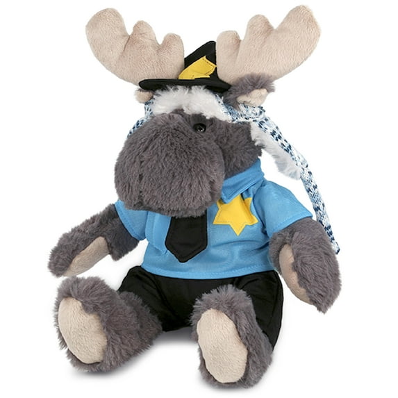 DolliBu Grey Moose Police Officer Plush Toy - Soft Moose Cop Stuffed Animal Dress Up with Cute Cop Uniform and Cap Outfit - 15 Inches