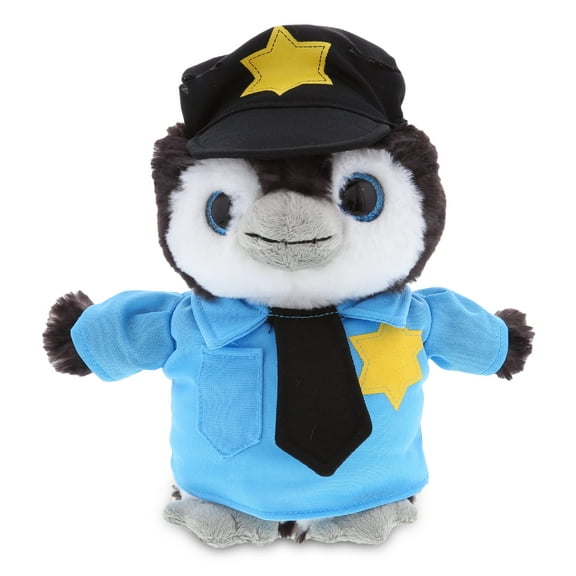 DolliBu Grey Penguin Police Officer Plush Toy with Cute Cop Uniform - 9 inches