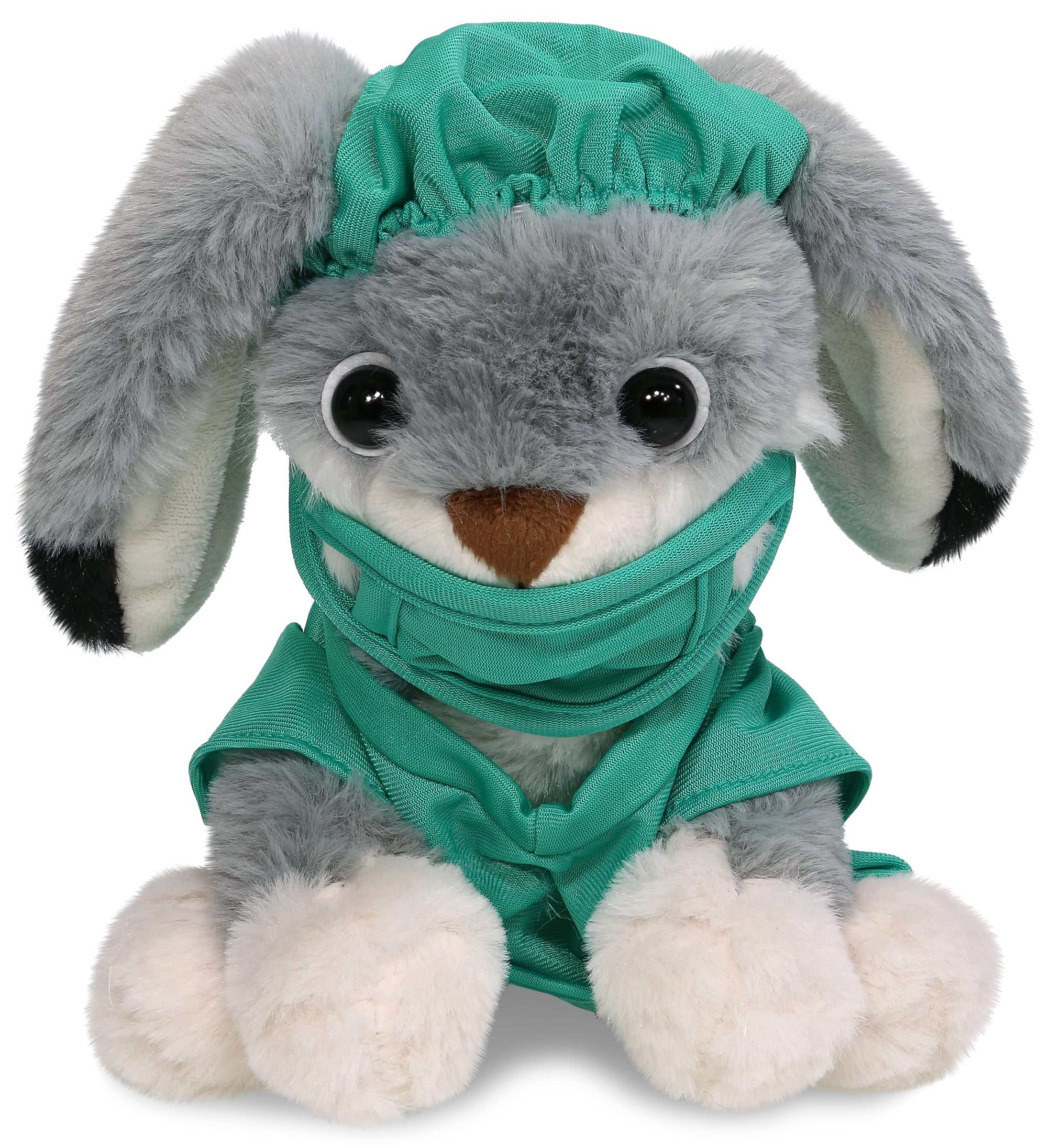 DolliBu Grey Rabbit Doctor Plush Toy - Super Soft Rabbit Doctor Stuffed Animal Dress Up with Cute Scrub Uniform and Cap Outfit - Fluffy Toy Plush Gift for Doctor, Nurse, Surgeon, Dentist - 7 Inch