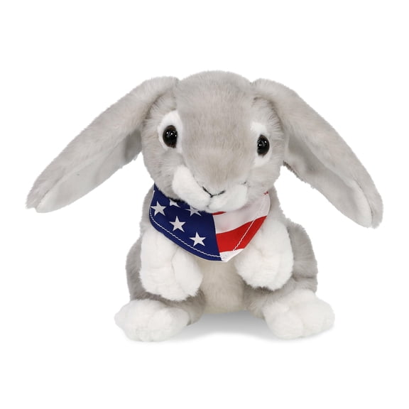 DolliBu Grey Rabbit Plush with USA Flag Bandana - Super Soft United States of America Grey Rabbit Patriotic Stuffed Animal - 6.5 Inches