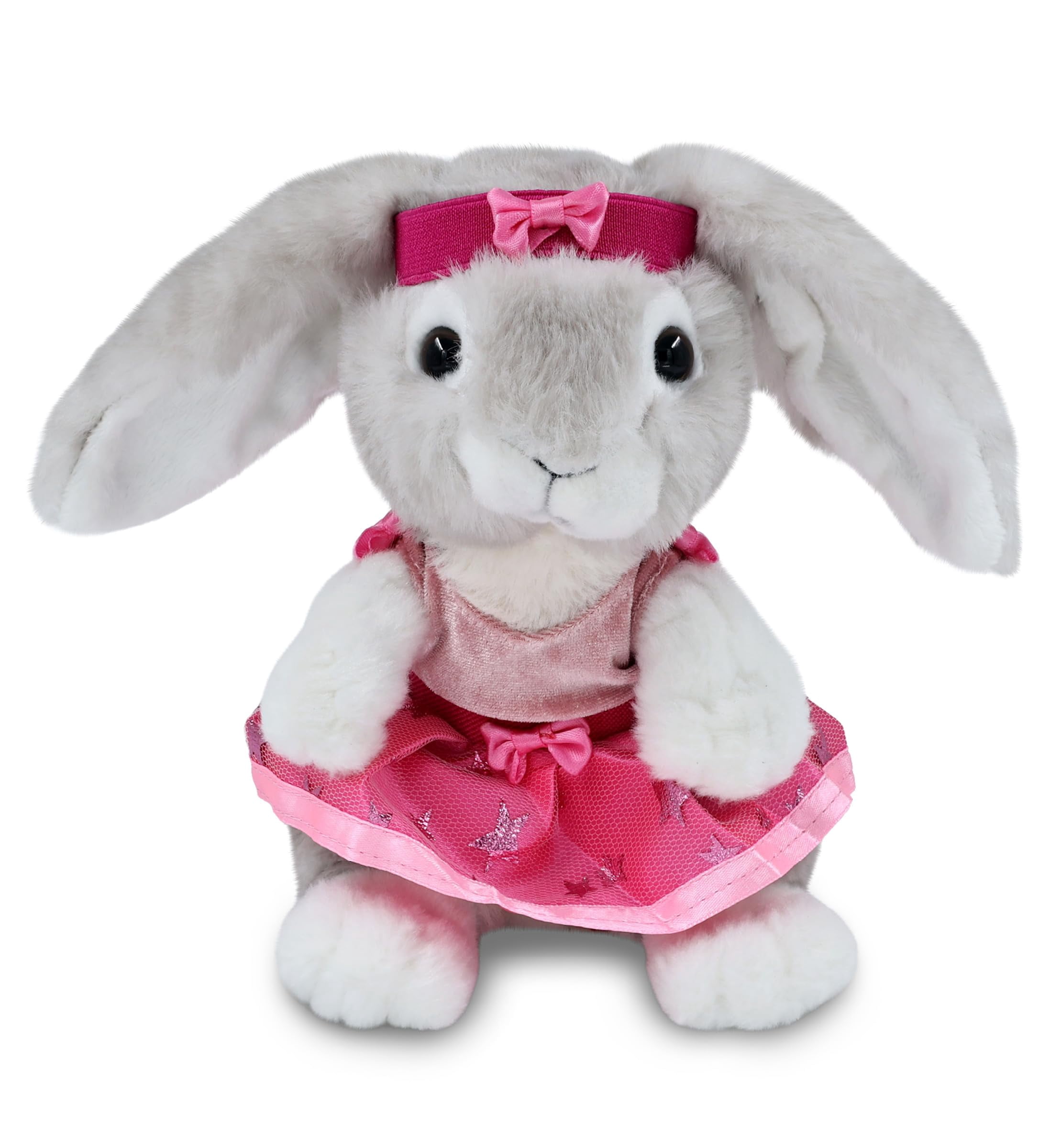 DolliBu Grey Rabbit Stuffed Animal with Ballerina Dress Up Set - Cute Rabbit Plush Toy in Ballet Costume with Tutu Skirt, Headband, and Shirt for Kids and Adults - 6.5 Inches