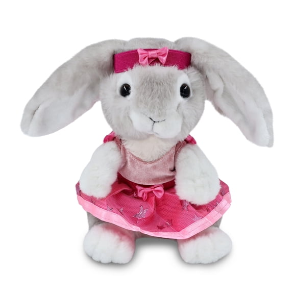 DolliBu Grey Rabbit Stuffed Animal with Ballerina Dress Up Set - Cute Rabbit Plush Toy in Ballet Costume with Tutu Skirt, Headband, and Shirt for Kids and Adults - 6.5 Inches