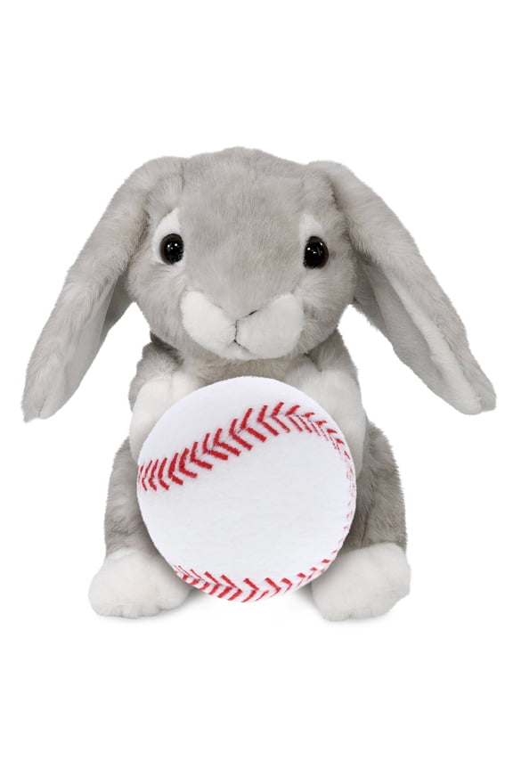 Grey Rabbit Stuffed Animal with Baseball Plush - Soft, Huggable Rabbit, Great Gifts for Kids Who Love Baseball, Cute Farm Animal Plush with Plush Baseball Toy for Kids, Adults - 6.5 Inches