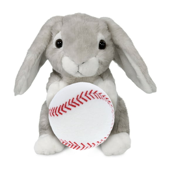 DolliBu Grey Rabbit Stuffed Animal with Baseball Plush - Soft, Huggable Rabbit, Great Gifts for Kids Who Love Baseball, Cute Farm Animal Plush with Plush Baseball Toy for Kids, Adults - 6.5 Inches