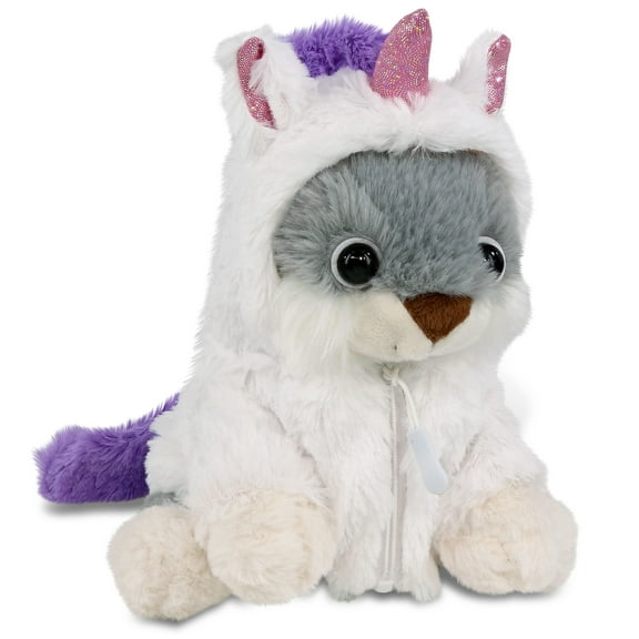DolliBu Grey Rabbit Unicorn Plush Stuffed Animal Toy - Super Soft Rabbit Unicorn Dress Up with Removable Plush Unicorn Outfit, Cute Rabbit Fantasy Wildlife Gift with White Unicorn Dress - 7 Inches