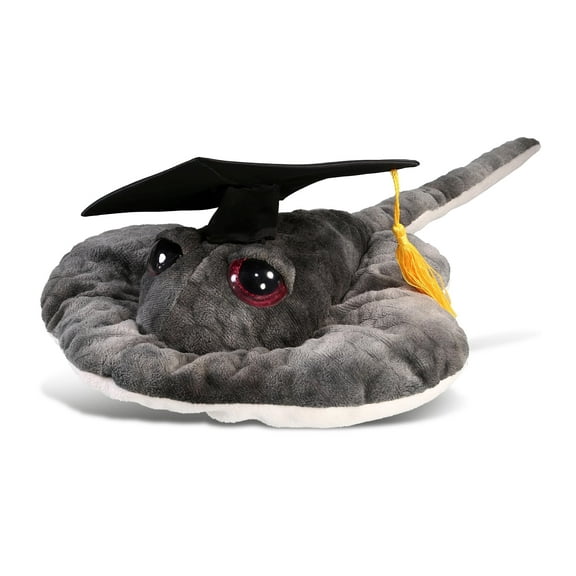DolliBu Grey Stingray Graduation Plush Toy - Wild Collection Plush Graduation Stuffed Animal Dress Up with Graduation Cap Outfit - Congratulatory Graduation Gift – 18.5 Inches
