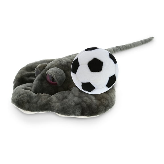 DolliBu Grey Stingray Stuffed Animal with Soccer Ball Plush - Soft Huggable Stingray, Adorable Playtime Stingray Plush Toy, Cute Ocean Life Gift, Super Soft Plush Doll for Kids and Adults - 18 Inches