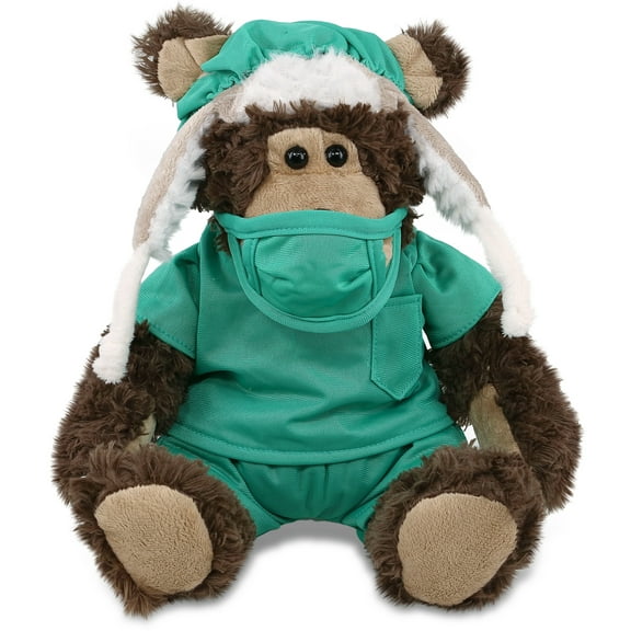 DolliBu Grizzly Bear Doctor Plush Toy - Super Soft Bear Doctor Stuffed Animal Dress Up with Cute Scrub Uniform and Cap Outfit - Fluffy Doctor Toy Plush Gift - 10 Inches