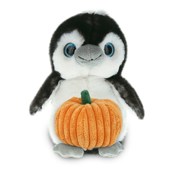 DolliBu Halloween Stuffed Animal Grey Penguin Plush with Pumpkin - Sparkling Big Eye Penguin Stuffed Animal with Small Pumpkin Plush Perfect Halloween Plush Toys for Baby, Kids, Adults - 9 Inches