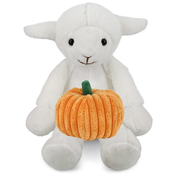 DolliBu Halloween Stuffed Animal Long Leg Lamb Plush with Pumpkin - Long Leg Lamb Stuffed Animal with Small Pumpkin Plush Perfect Halloween Plush Toys, Halloween Stuffed Animal - 10.5 Inches