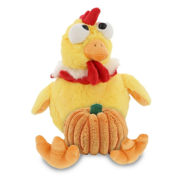 DolliBu Halloween Stuffed Animal Yellow Rooster Plush with Pumpkin - Cute Yellow Rooster Stuffed Animal with Small Pumpkin Plush Perfect Halloween Plush Toys for Babies, Kids, and Adults - 10.5 Inches