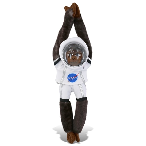 DolliBu Hanging Black Capuchin Monkey Astronaut Plush Toy - Super Soft Wild Life Astronaut Stuffed Animal with Space Helmet and NASA Astronaut Suit, Spaceman Doll Decor for Girls and Boys - 21 Inch