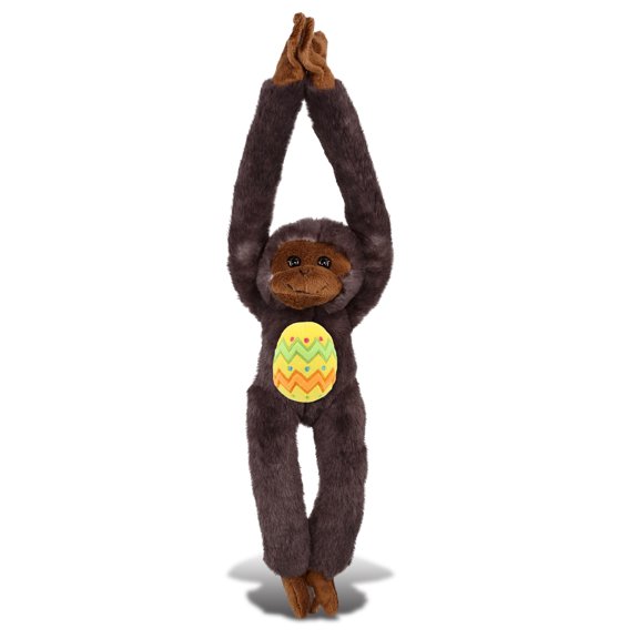 DolliBu Hanging Black Capuchin Monkey with Yellow Easter Egg Plush - Perfect Monkey Stuffed Animals for Easter Basket, Cute Easter Egg Stuffed Animal Spring Toys for Girls, Boys, and Babies - 21 Inch