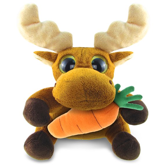 DolliBu Happy Easter Big-Eyed Moose Soft Plush with Carrot - Cute Stuffed Animals with Carrot Plush Toy, Perfect Easter Gift, Spring Easter Plush Animal - 6 Inches