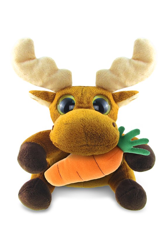 Happy Easter Big-Eyed Moose Soft Plush with Carrot - Cute Stuffed Animals with Carrot Plush Toy, Perfect Easter Gift, Spring Easter Plush Animal - 6 Inches