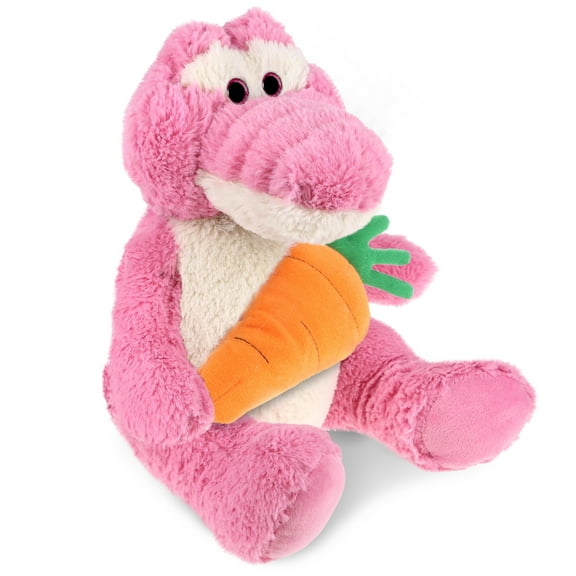 DolliBu Happy Easter Super Soft Plush Sitting Pink Alligator with Carrot - Cute Stuffed Animals with Carrot Plush Perfect Easter Gift, Spring Easter Plush Animal - 9 Inches