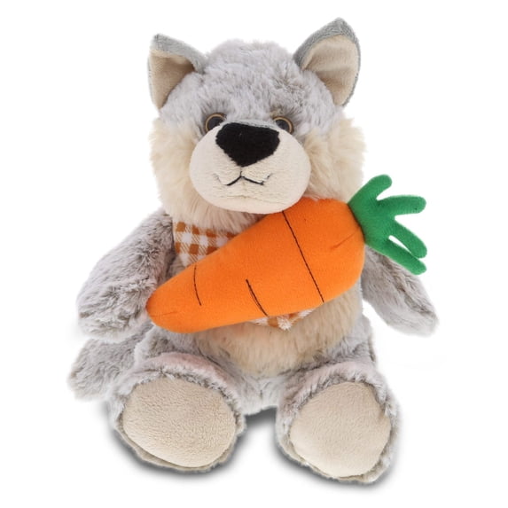 DolliBu Happy Easter Super Soft Plush Sitting Wolf with Carrot - Cute Stuffed Animals with Carrot Plush Toy, Perfect Easter Holiday Surprise Gift, Spring Easter Wild Plush Animal - 18" Inches