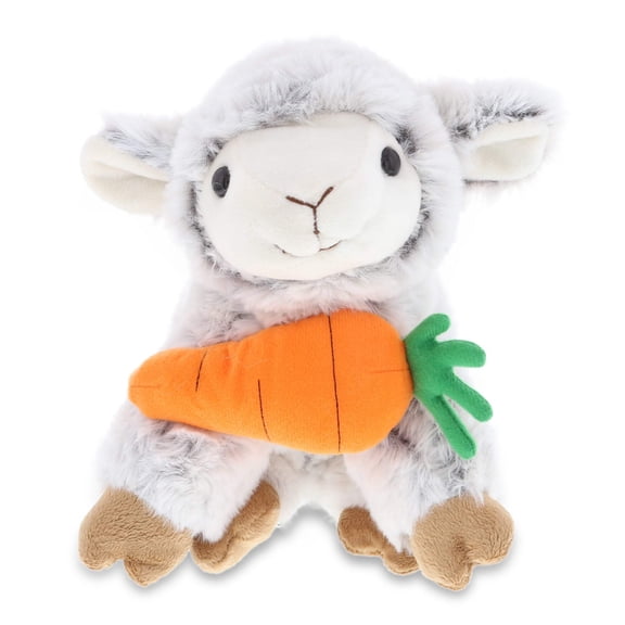 DolliBu Happy Easter Super Soft Plush Squat Sheep with Carrot - Cute Stuffed Animals with Carrot Plush Toy, Perfect Easter Holiday Surprise Gift, Spring Easter Farm Plush Animal - 9.5" Inches