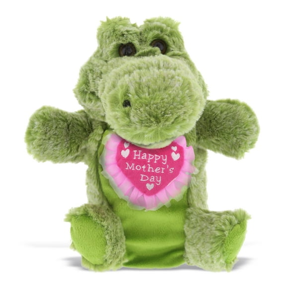 DolliBu Happy Mother's Day Alligator Plush Hand Puppet - Cute Stuffed Animal Present With Pink Heart Message for Best Mommy, Grandma, Wife, Daughter - Cute Wild Life Plush Puppet Toy Gift - 9" Inches