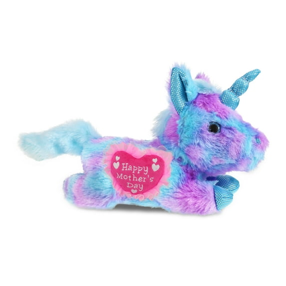 DolliBu Happy Mother's Day Cotton Candy Plush Friday Blue Unicorn - Cute Stuffed Animal Present With Pink Heart Message for Best Mommy, Grandma, Wife, Daughter - Wild Life Plush Toy Gift - 10.5 Inches