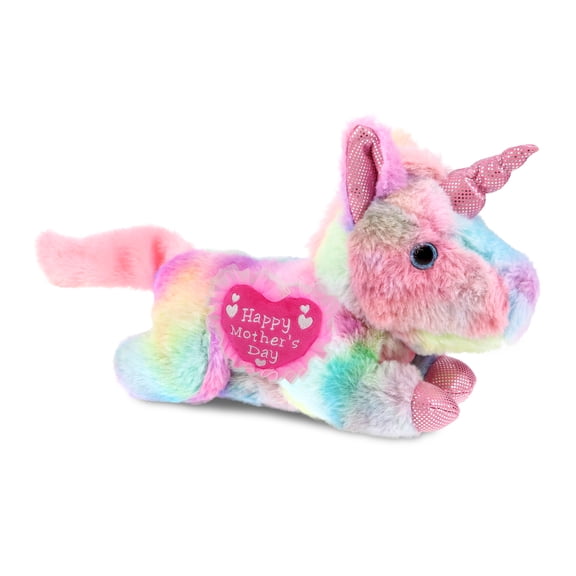 DolliBu Happy Mother's Day Cotton Candy Plush Sunday Rainbow Unicorn- Cute Stuffed Animal Present With Pink Heart Message for Best Mommy, Grandma, Wife, Daughter - Wild Life Plush Toy Gift - 10.5 Inch