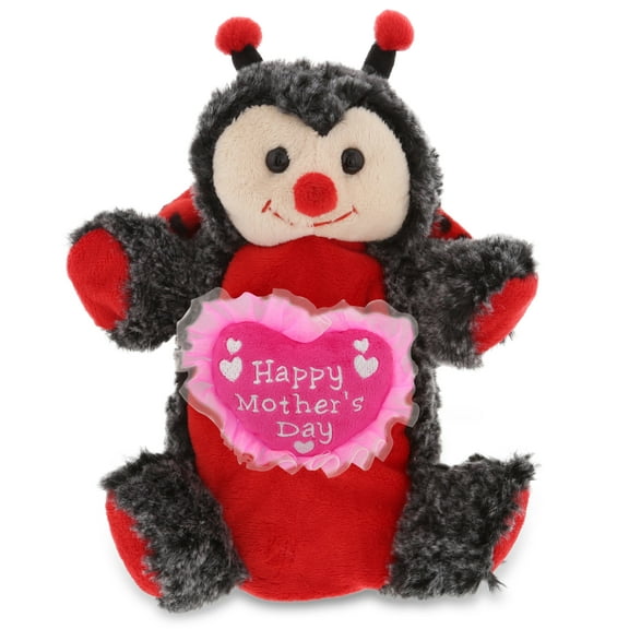 DolliBu Happy Mother's Day Ladybug Plush Hand Puppet - Cute Stuffed Animal Present With Pink Heart Message for Best Mommy, Grandma, Wife, Daughter - Cute Insect Plush Puppet Toy Gift - 9" Inches
