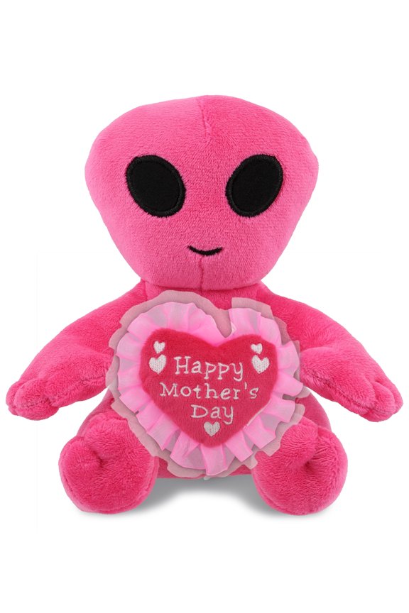 Happy Mother's Day Pink Alien- Cute Plush Stuffed Space Character Present With Pink Heart Message for Best Mommy, Grandma, Wife, Daughter - Cute Fantasy Plush Toy Gift - 6 Inches