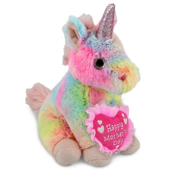 DolliBu Happy Mother's Day Plush Rainbow Unicorn - Cute Stuffed Animal Present With Pink Heart Message for Best Mommy, Grandma, Wife, Daughter - Wild Life Plush Toy Gift - 9 Inches