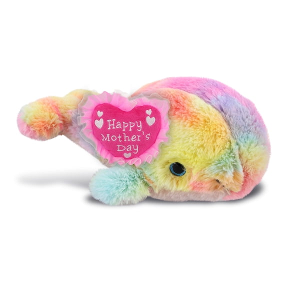 DolliBu Happy Mother's Day Plush Rainbow Whale - Cute Stuffed Animal Present With Pink Heart Message for Best Mommy, Grandma, Wife, Daughter - Ocean Life Plush Toy Gift - 7 Inches