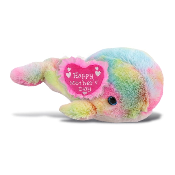 DolliBu Happy Mother's Day Plush Rainbow Whale Large - Cute Stuffed Animal Present With Pink Heart Message for Best Mommy, Grandma, Wife, Daughter - Ocean Life Plush Toy Gift - 9 Inches