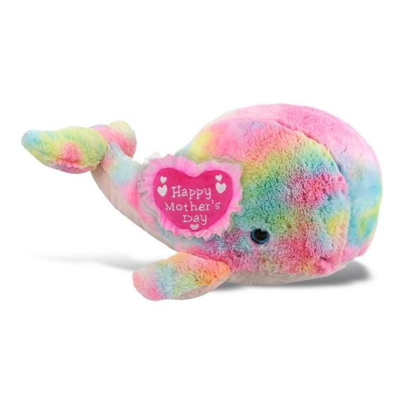 DolliBu Happy Mother's Day Plush Rainbow Whale XL - Cute Stuffed Animal Present With Pink Heart Message for Best Mommy, Grandma, Wife, Daughter - Ocean Life Plush Toy Gift - 15 Inches