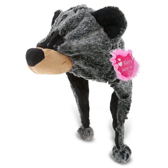 DolliBu Happy Mother's Day Super Soft Black Bear Plush Hat - Cute Stuffed Animal with Pink Heart Message for Best Mommy, Grandma, Wife, Daughter - Cute Wild Life Plush Toy Gift - 17" Inches