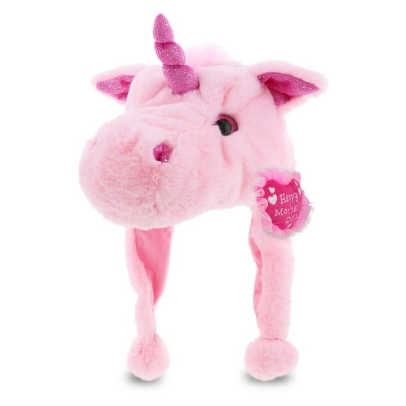 DolliBu Happy Mother's Day Super Soft Pink Unicorn Plush Hat - Cute Stuffed Animal with Pink Heart Message for Best Mommy, Grandma, Wife, Daughter - Cute Fantasy Plush Toy Gift - 16 Inches