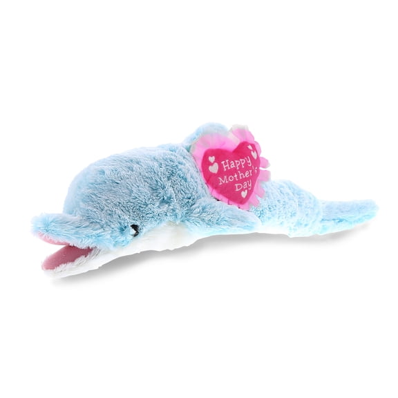 DolliBu Happy Mother's Day Super Soft Plush Blue Dolphin Figure - Cute Stuffed Animal with Pink Heart Message for Best Mommy, Grandma, Wife, Daughter - Cute Sea Life Plush Toy Gift - 18" Inches