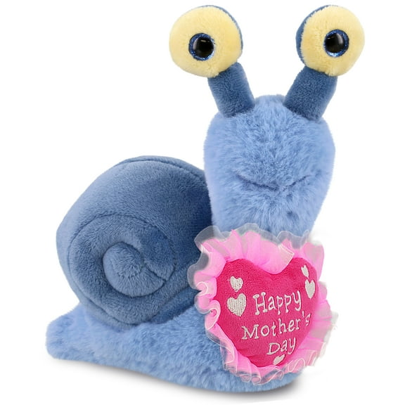 DolliBu Happy Mother's Day Super Soft Plush Blue Snail - Cute Stuffed Animal Present With Pink Heart Message for Best Mommy, Grandma, Wife, Daughter - Cute Safari Life Plush Toy Gift - 5.5 Inch