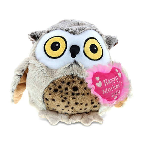 DolliBu Happy Mother's Day Super Soft Plush Fat Brown Owl Figure - Cute Stuffed Animal with Pink Heart Message for Best Mommy, Grandma, Wife, Daughter - Cute Bird Wild life Plush Toy Gift - 8" Inches