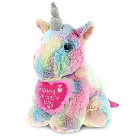 DolliBu Happy Mother's Day Super Soft Plush Floppy Rainbow Unicorn - Cute Stuffed Animal with Pink Heart Message for Best Mommy, Grandma, Wife, Daughter - Cute Wild Life Plush Toy Gift - 10 Inches