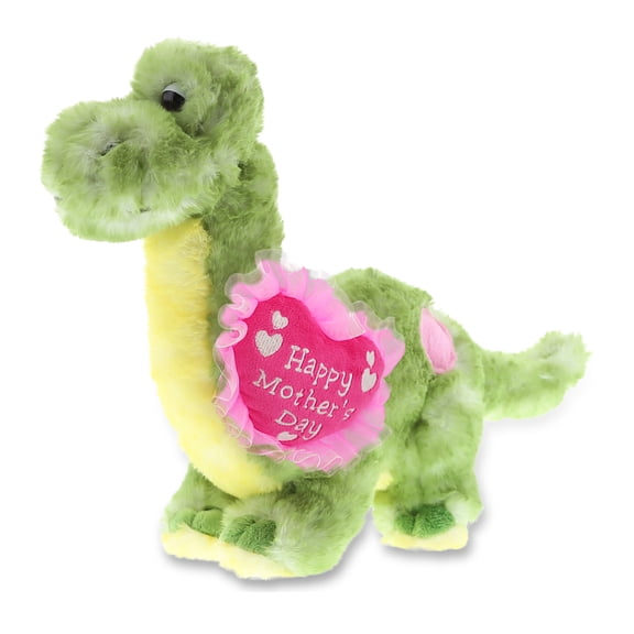 DolliBu Happy Mother's Day Super Soft Plush Green Dinosaur Doll Figure - Cute Stuffed Animal with Pink Heart Message for Best Mommy, Grandma, Wife, Daughter - Cute Dinosaur Plush Toy Gift - 10" Inches