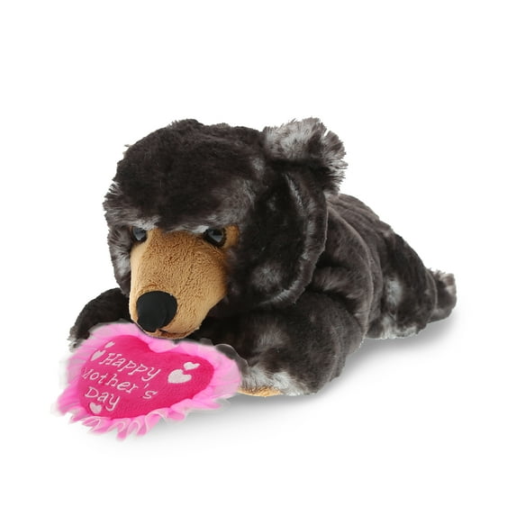 DolliBu Happy Mother's Day Super Soft Plush Lying Wild Black Bear - Cute Stuffed Animal with Pink Heart Message for Best Mommy, Grandma, Wife, Daughter - Cute Wild Life Plush Toy Gift - 10" Inches