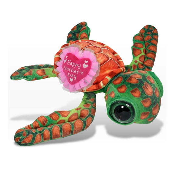 DolliBu Happy Mother's Day Super Soft Plush Orange Sea Turtle - Cute Stuffed Animal Present With Pink Heart Message for Best Mommy, Grandma, Wife, Daughter - Cute Ocean Life Plush Toy Gift - 10 Inch