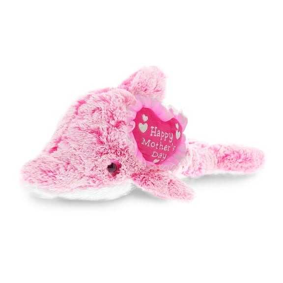 DolliBu Happy Mother's Day Super Soft Plush Pink Dolphin Doll Figure - Cute Stuffed Animal with Pink Heart Message for Best Mommy, Grandma, Wife, Daughter - Cute Sea Life Plush Toy Gift - 14" Inches