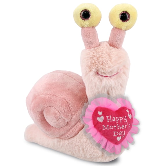 DolliBu Happy Mother's Day Super Soft Plush Pink Snail Small - Cute Stuffed Animal Present with Pink Heart Message for Best Mommy, Grandma, Wife, Daughter - Cute Wild Life Plush Toy Gift  5.5 Inch