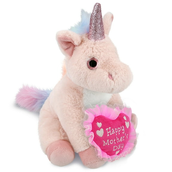 DolliBu Happy Mother's Day Super Soft Plush Pink Unicorn - Cute Stuffed Animal Present with Pink Heart Message for Best Mommy, Grandma, Wife, Daughter - Cute Fantasy Life Plush Toy Gift - 9 Inches
