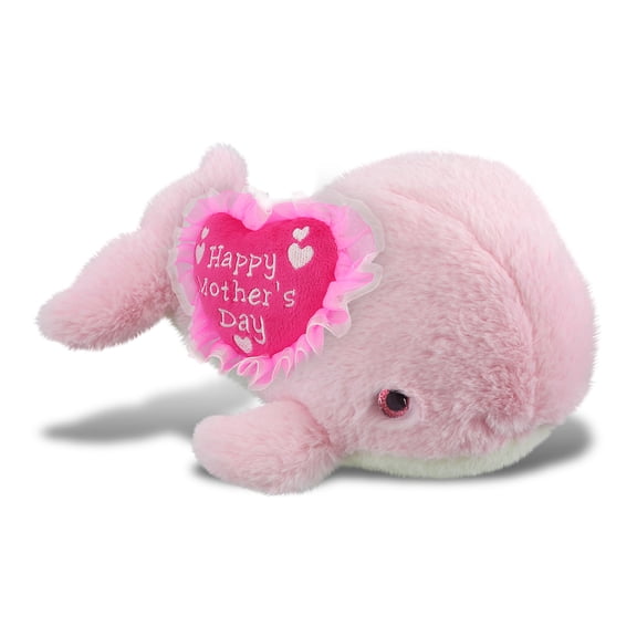 DolliBu Happy Mother's Day Super Soft Plush Pink Whale Large - Cute Stuffed Animal Present with Pink Heart Message for Best Mommy, Grandma, Wife, Daughter - Cute Wild Life Plush Toy Gift - 13 Inches