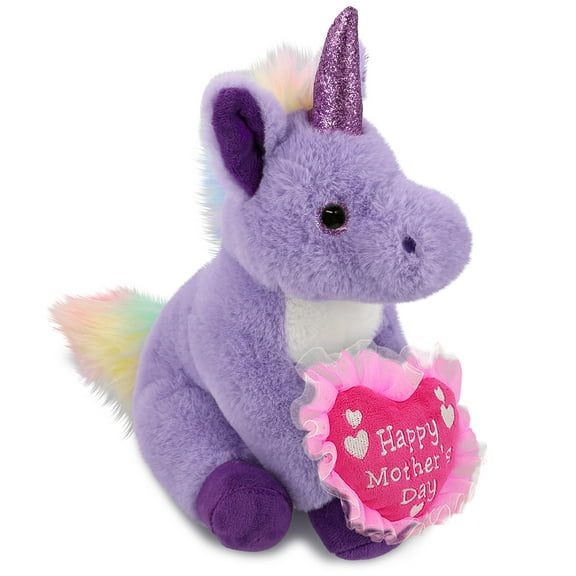 DolliBu Happy Mother's Day Super Soft Plush Purple Unicorn - Cute Stuffed Animal Present with Pink Heart Message for Best Mommy, Grandma, Wife, Daughter - Cute Fantasy Life Plush Toy Gift - 9 Inches