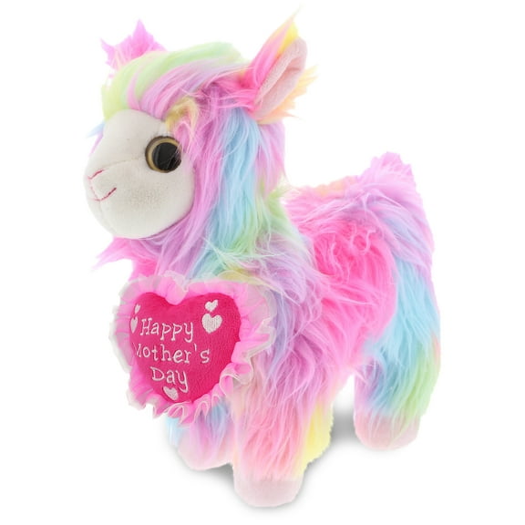 DolliBu Happy Mother's Day Super Soft Plush Rainbow Llama - Cute Stuffed Animal Present With Pink Heart Message for Best Mommy, Grandma, Wife, Daughter - Cute Wild Life Plush Toy Gift - 10 Inches