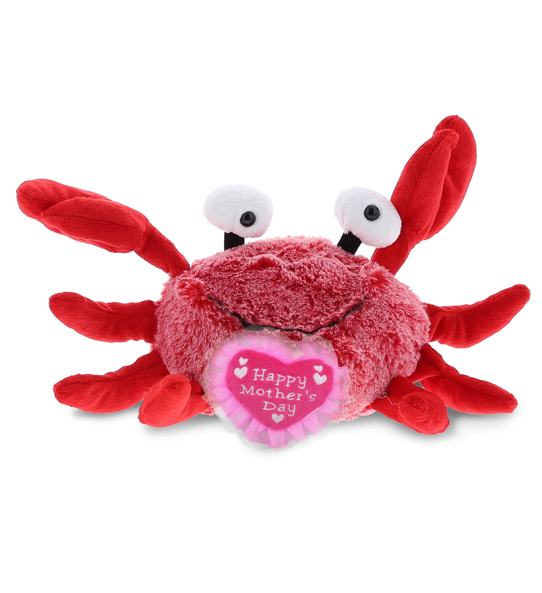 DolliBu Happy Mother's Day Super Soft Plush Red Crab - Cute Stuffed Animal Present With Pink Heart Message for Best Mommy, Grandma, Wife, Daughter - Cute Sea Life Plush Toy Gift - 12" Inches
